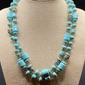 J Crew Long Rhinestone Blue Beaded Necklace 40”